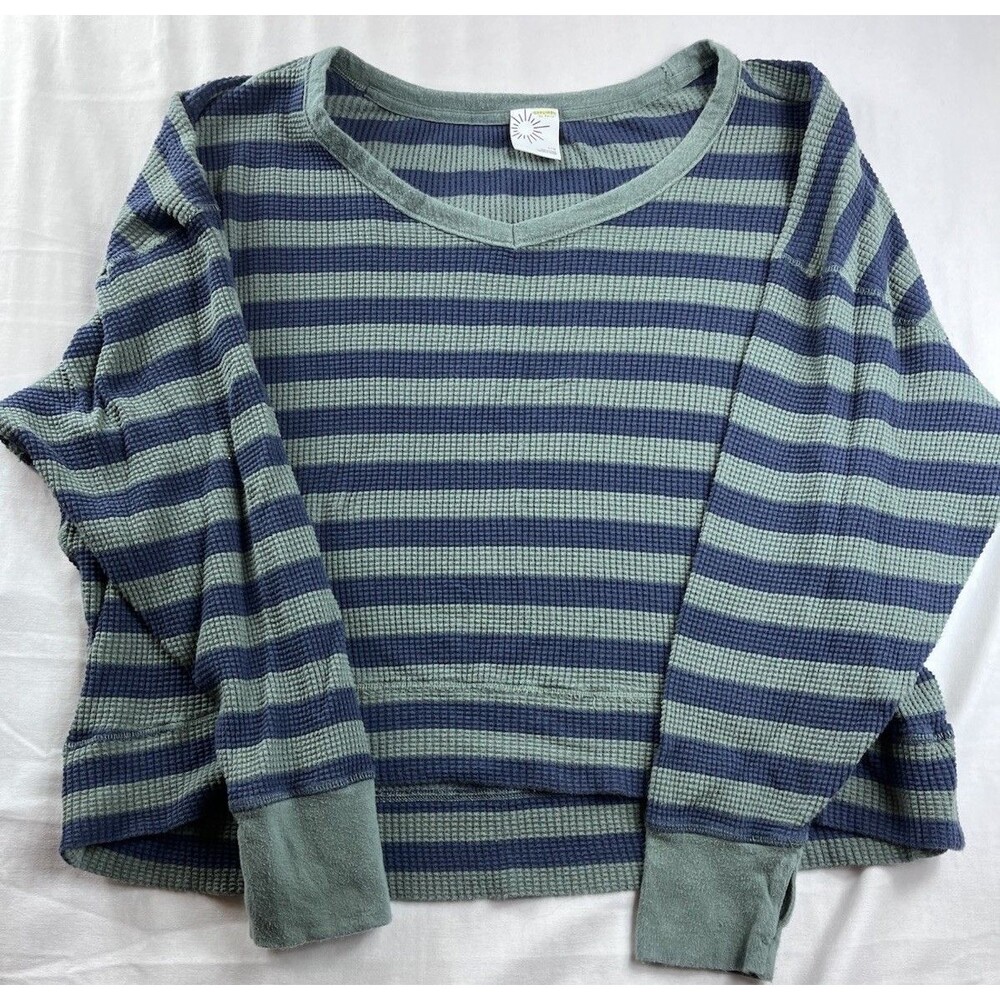 Offline By Aerie Wow! Oversized Shirt Large Long Sleeve Striped Waffle